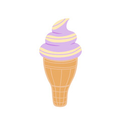 Ice cream on waffle cone. Summer, holiday. Vector Illustration for printing, backgrounds, covers, packaging, greeting cards, poster, sticker, textile and seasonal design. Isolated on white background.