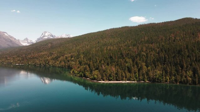 cinematic Lake Mcdonald, national forest and mountains