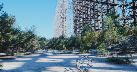 Duga two, military radar in Chernobyl, cold war, secret object, large radar for tracking the launch of intercontinental missiles. Russian woodpecker, legacy of the USSR.