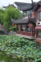 Exploring the Qibao ancient water town in Shanghai metro area, China - on a hot summer day