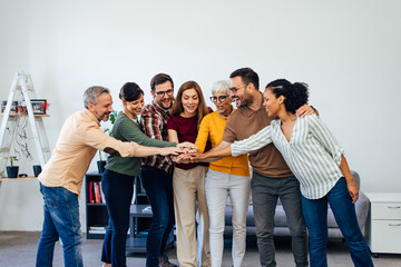 Fototapeta premium Happy people, standing next to each other, cheered themselves because of the end of therapy.