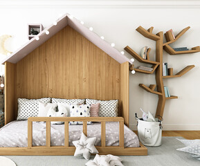 	
Kids Room Mockup Images and wood background