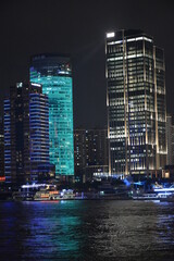 Obraz premium View of night time Shanghai looking from the Pudong side of the Huangpu towards the Bund 