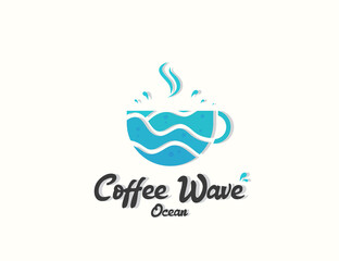 Coffee with ocean waves logo design