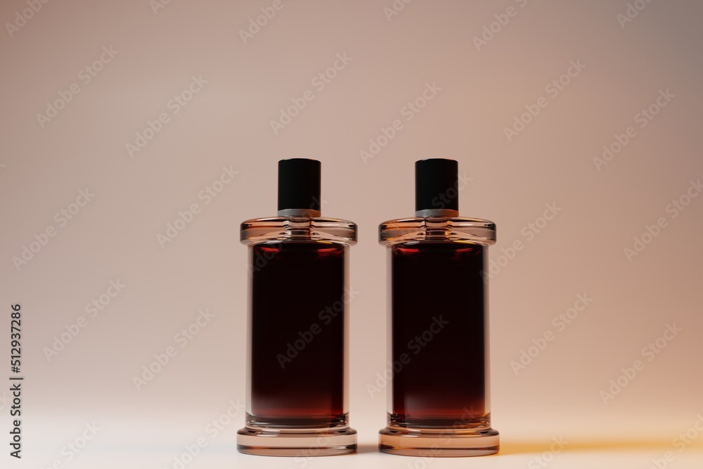 Poster front view perfume bottle on 3d rendering