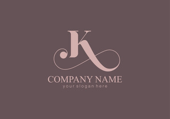 K letter monogram. Elegant luxury K logo. Calligraphic style. Vector design. Luxurious linear creative monogram.