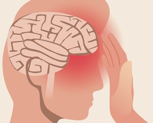 Head pain, anatomical vector stock illustration with person and migraine or stroke disease
