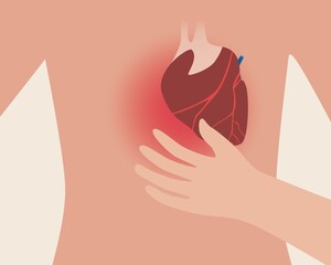 Heart disease, anatomical vector stock illustration with persona and heart attack disease