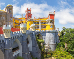 The famous tourist attraction - Pena National Palace or Palacio Nacional da Pena. Sintra, Portugal