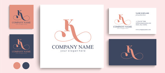 K letter monogram. Elegant luxury K logo. Calligraphic style. Vector design. Luxurious linear creative monogram.
