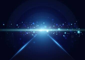 Abstract technology blue light rays with dots and sparks effect  vector illustration.