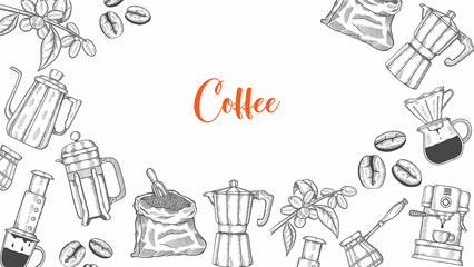 coffee lover set collection with hand drawn sketch for background banner template poster
