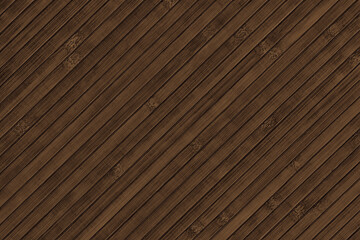 Dark brown wood plank texture. Natural bamboo diagonal slat backdrop. Wood background