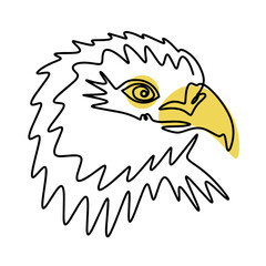 Eagle head lineart isolated vector. Majestic bird of prey with powerful beak and plumage continuous outline illustration. Hawk simple silhouette image
