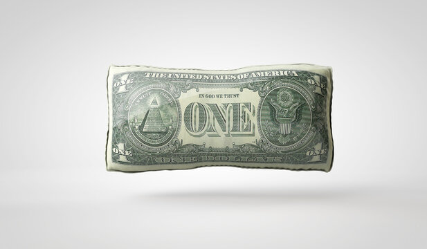 Inflated one dollar bill balloon. Economic inflation concept. 3D Rendering
