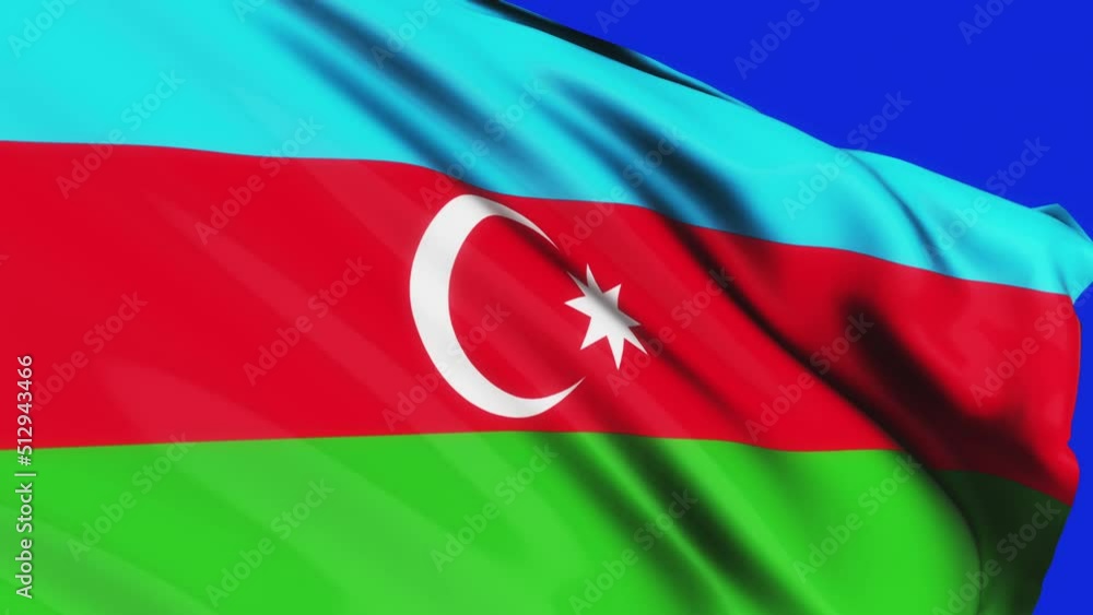 Poster loop of azerbaijan flag waving on blue screen texture background . azerbaijan flag video waving in w