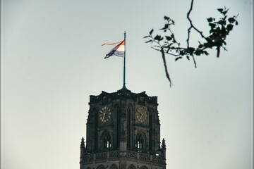 Sint Laurenskerk Rotterdam, with a flag of the Netherlands on the top