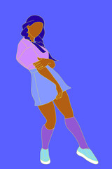 Cartoon illustration of a fashionable short skirt beauty standing all over her body