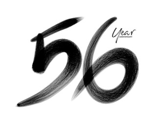 56 Years Anniversary Celebration Vector Template, 56 Years  logo design, 56th birthday, Black Lettering Numbers brush drawing hand drawn sketch, number logo design vector illustration - obrazy, fototapety, plakaty
