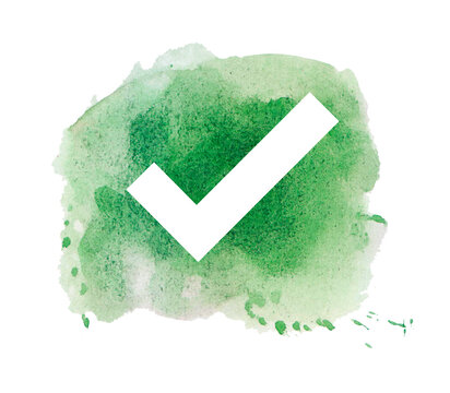 check mark from watercolor on white paper