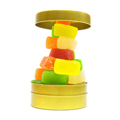 Jelly candies pyramid close-up on white