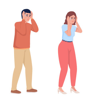 People covering ears during panic attacks semi flat color vector character set. Editable figures. Sensory overload simple cartoon style illustration collection for web graphic design and animation