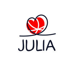 Julia Calligraphy female name, Vector illustration. - obrazy, fototapety, plakaty