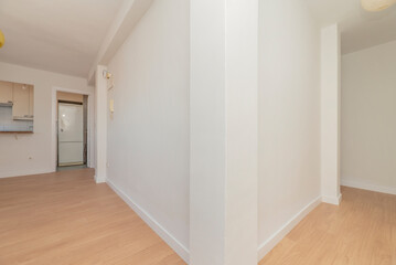 Fototapeta premium Empty home with hallways with light oak floorboards and plain white painted walls