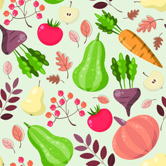 Seamless Pattern Garden Tools Harvest. Repetitive background with a rustic motif.