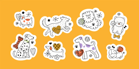 Cute dogs sticker collection. Set of scandinavian style dog illustrations. Vector illustration © Maria