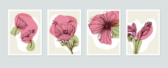 Poppy Abstract Hand Painted Illustrations for Wall Decoration, Postcard, Social Media Banner, Brochure Cover Design Background. Modern Abstract Painting Artwork. Vector Pattern