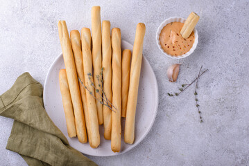 Italian grissini, traditional appetizer breadstick