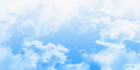 Blue skies with white clouds background. Romantic sky. Abstract nature background of romantic summer blue sky with fluffy clouds. Beautiful puffy clouds in bright blue sky in day sunlight.><
