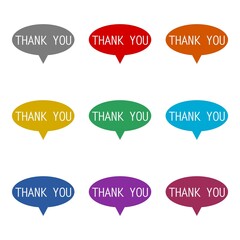 Thank you speech bubble icon isolated on white background. Set icons colorful