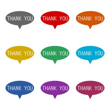 Thank you speech bubble icon isolated on white background. Set icons colorful