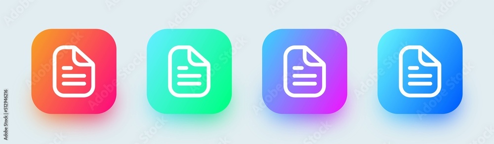 Poster document line icon in square gradient colors. folded written paper vector icon.