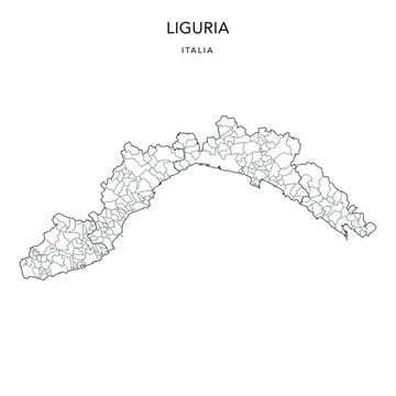 Vector Map of the Geopolitical Subdivisions of the Region of Liguria with Provinces and Municipalities (Comuni) as of 2022 - Italy