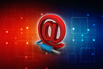 3d rendering aux cable connected e mail sign
