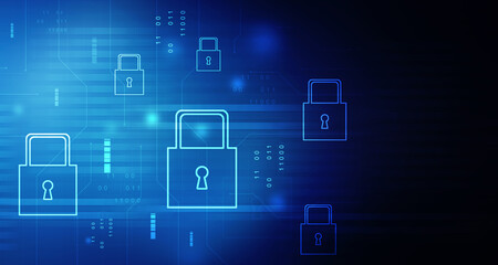 2d illustration Safety concept: Closed Padlock on digital background
