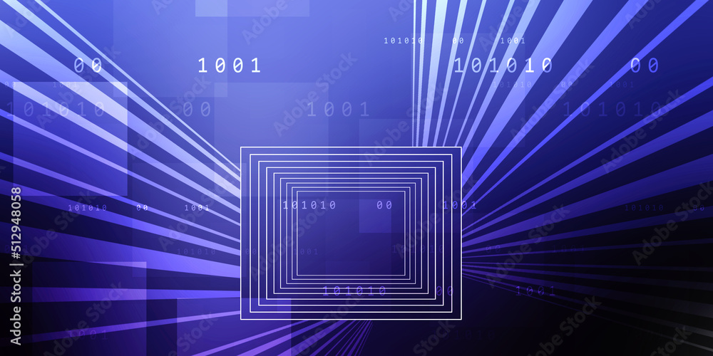 Poster 2d illustration abstract digital binary data on computer screen