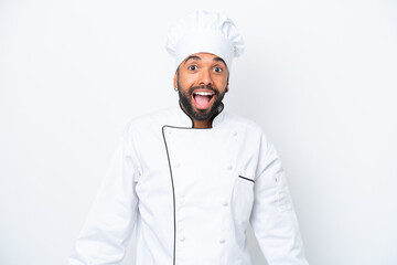 Young Brazilian chef man isolated on white background with surprise facial expression