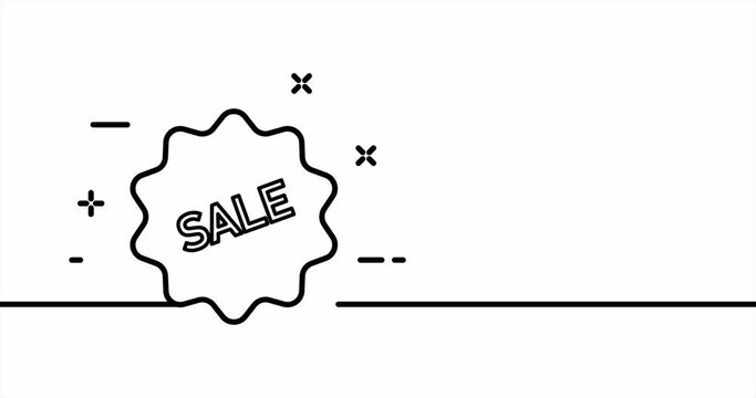 Sale sticker. Discount, purchase, store, shop, buy, seller, assistant. Shopping concept. One line drawing animation. Motion design. Animated technology logo. Video 4K