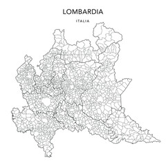 Vector Map of the Geopolitical Subdivisions of the Region of Lombardy (Lombardia) with Provinces and Municipalities (Comuni) as of 2022 - Italy - obrazy, fototapety, plakaty