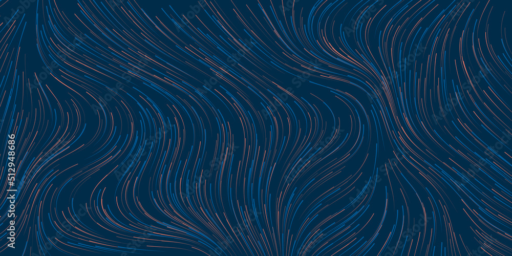 Poster dark colorful moving, flowing, glowing stream of particles in curving,wavy lines - digitally generat