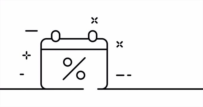 Calendar with percent. Sale day, shopping, discount, schedule, event, time management. Planning concept. One line drawing animation. Motion design. Animated technology logo. Video 4K