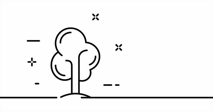 Tree. Plant, leaf, leaves, grow, nature, care, save the planet, eco, produce oxygen. Ecology concept. One line drawing animation. Motion design. Animated technology logo. Video 4K