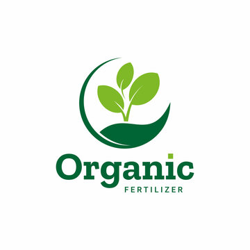 organic fertilizers with green leaf logo design for business product, nature reserves, greening, go green, agriculture, ecology, environment, farming