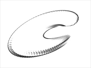 Polka-dotted at the edges, a plump bagel is inclined to the horizon. Latin letter in italics 