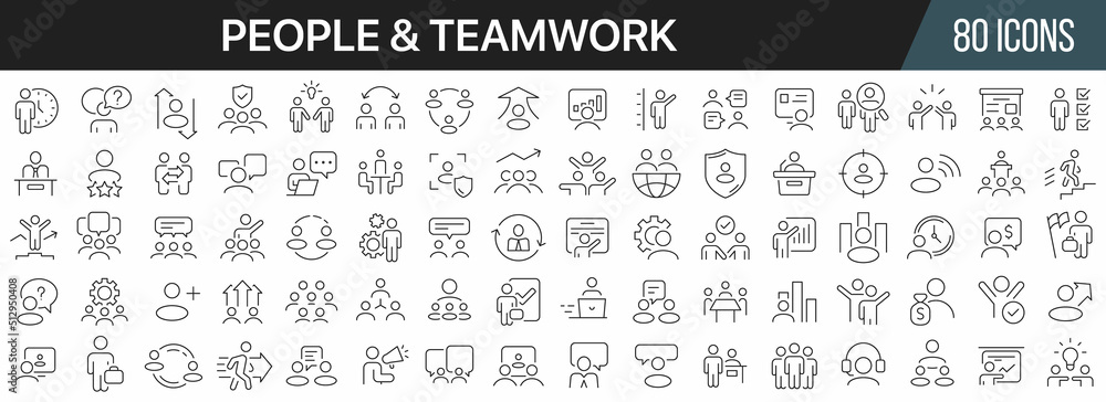 Leinwandbilder people and teamwork line icons collection. big ui icon set in a flat design. thin outline icons pack