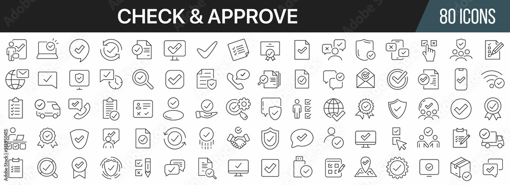 Aufkleber Check and approve line icons collection. Big UI icon set in a flat design. Thin outline icons pack. Vector illustration EPS10